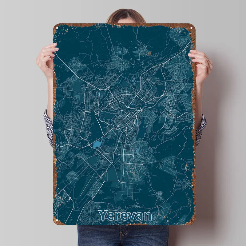 Home Decor Yerevan - Poster Peta Kota Yerevan, Papan Logam