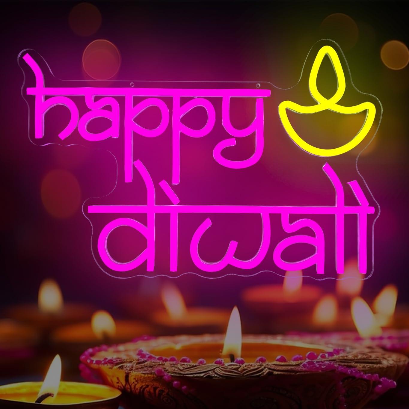 Home Decor Happy - Lampu Neon LED Happy Diwali Bertenaga