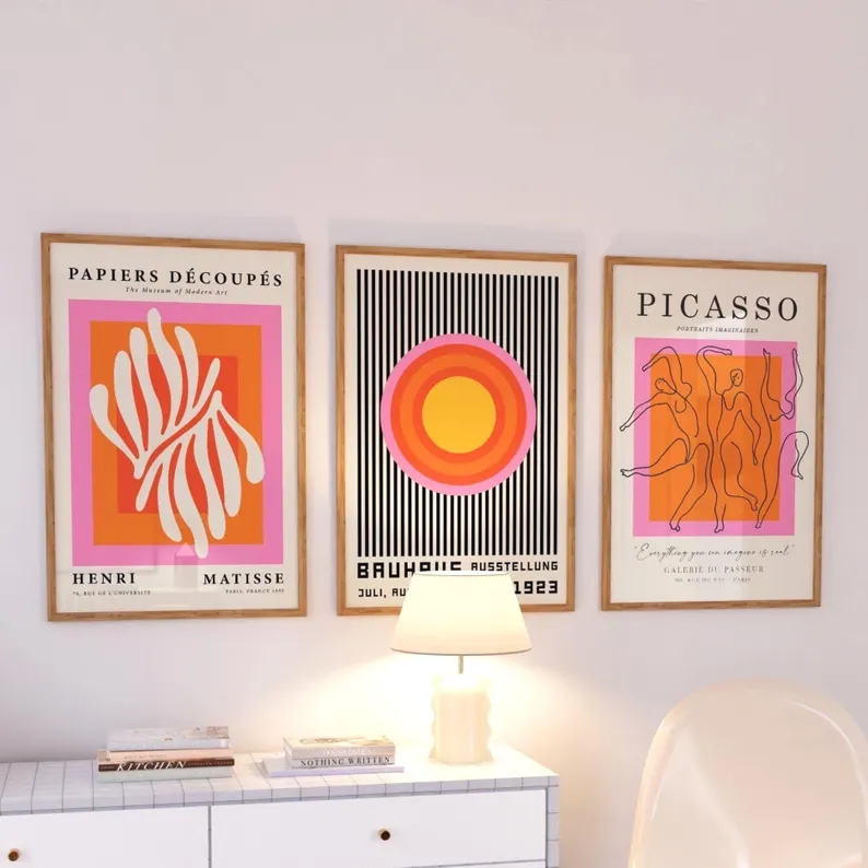 Home Decor Aesthetic - 3 Buah Gambar Poster Lukisan Kanvas