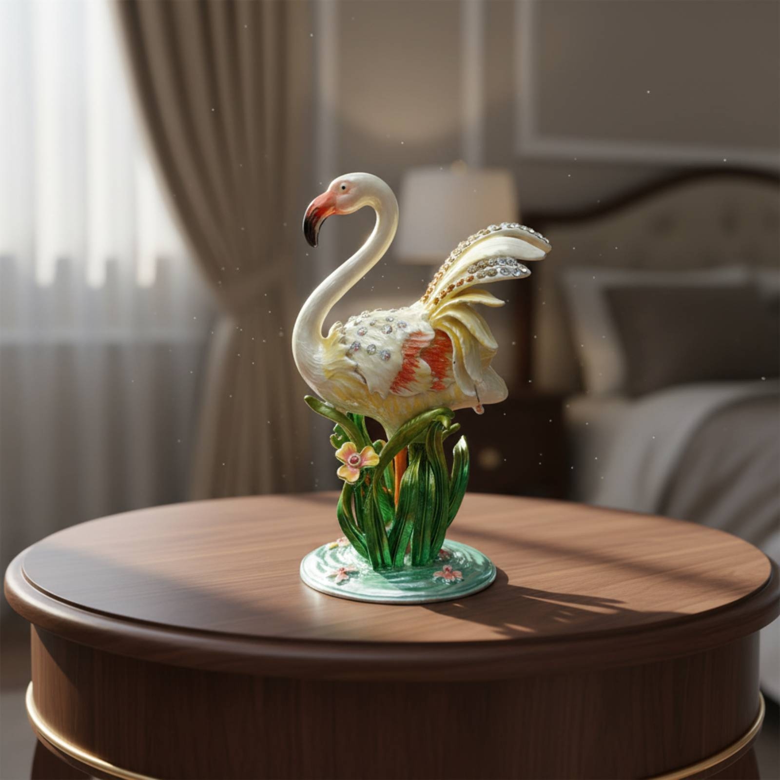 Vanity Home Decor - Kotak Perhiasan Flamingo Logam Desain Berhias