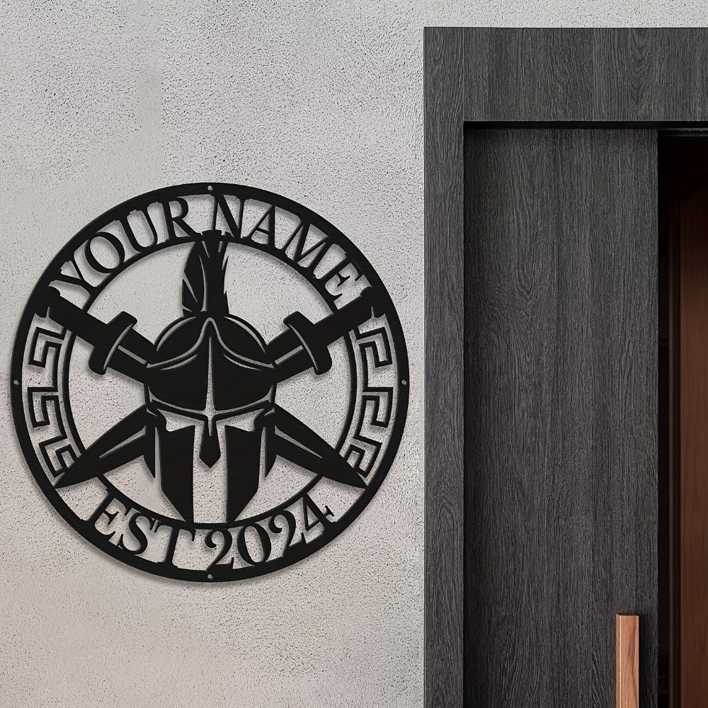Geometric Wall Art - Tanda Logam Helm Spartan Kustom 2D