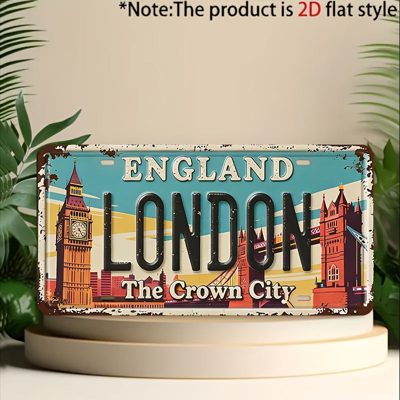 Home Decor London - Papan Plat Nomor Logam Vintage London,