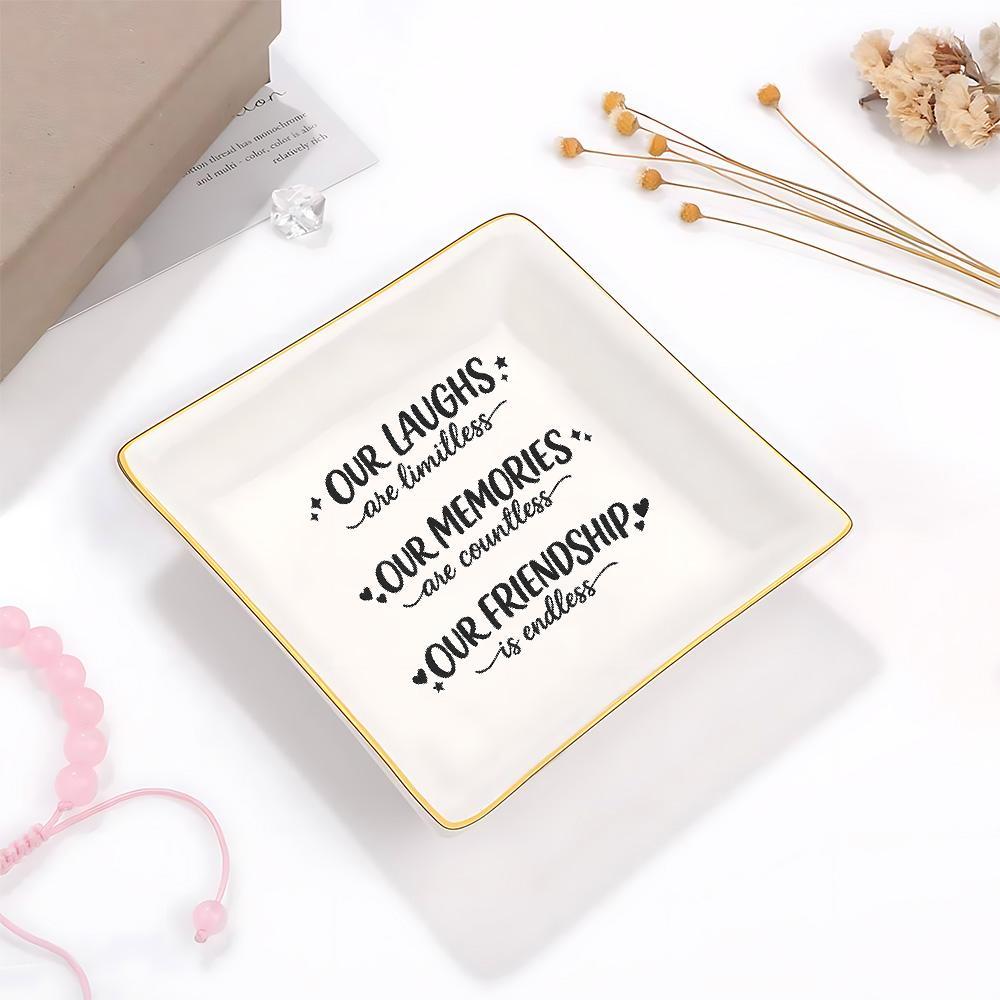 Ceramic Trinket Dish - Tempat Perhiasan dengan Kutipan Persahabatan, Aksen