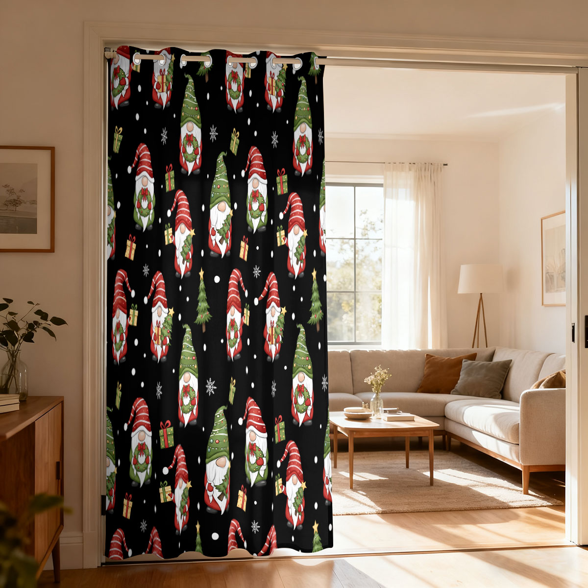 Home Decor Xmas Tree - Tirai Lingkaran Tunggal Motif Hadiah Pohon