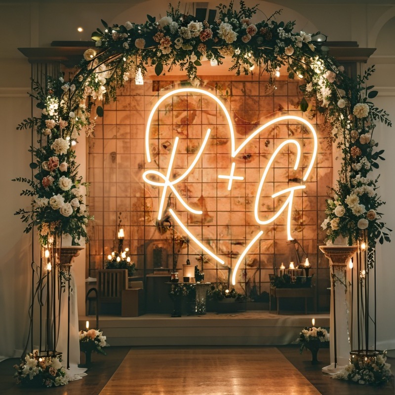 Tanda Neon LED Hati Inisial Ku - Home Decor Happy ulasan dan harga
