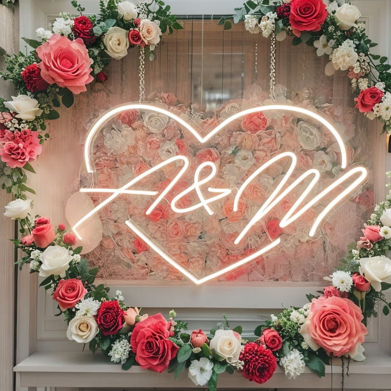 Tanda Neon LED Hati Inisial Ku - Home Decor Happy ulasan dan harga