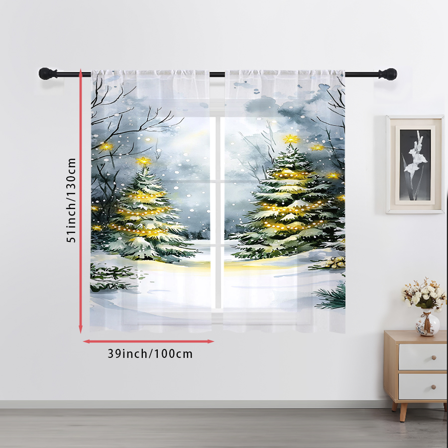 2PCS Tirai Transparan Motif Po - Home Decor Xmas Tree ulasan dan harga